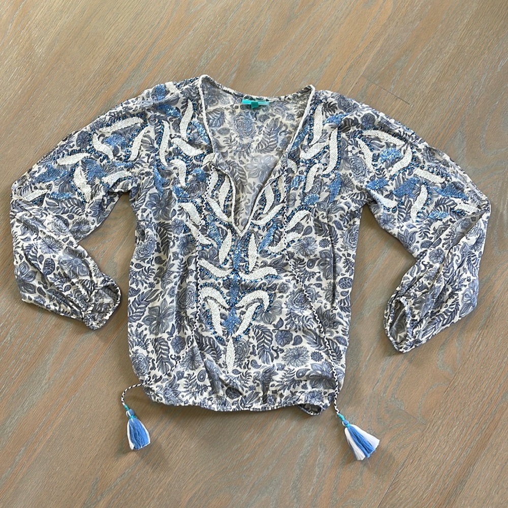 TAJ by Sabrina Crippa silk beaded blouse